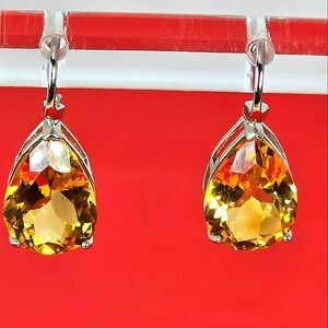 925 Sterling Silver Earrings with Natural Citrine Gemstone